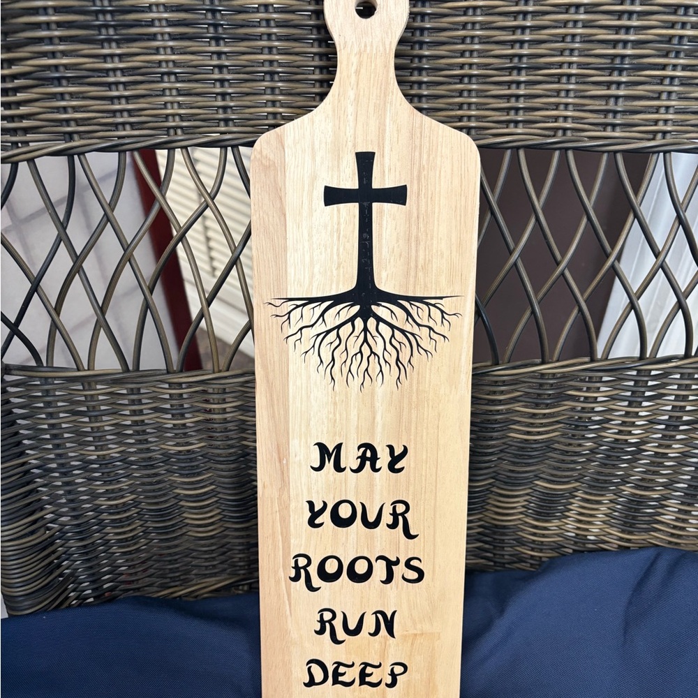 Wooden Paddle with Cross and Roots Design